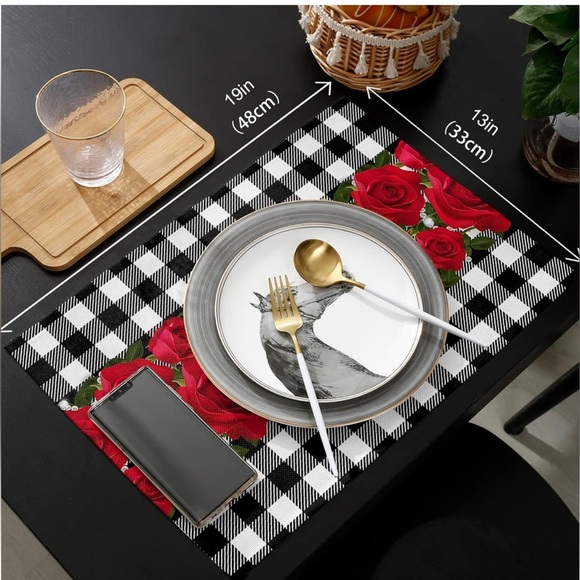 PLACEMATES red roses set of 6 /not slip, washable, heat proof - Picture 5 of 5
